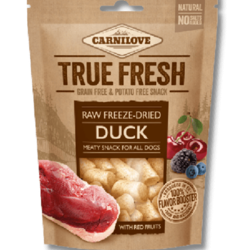 carnilove dog skanėstas raw freeze-dried duck with red fruits 40g