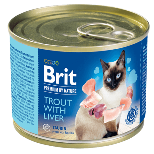 brit premium by nature kons. katėms trout with liver 200g