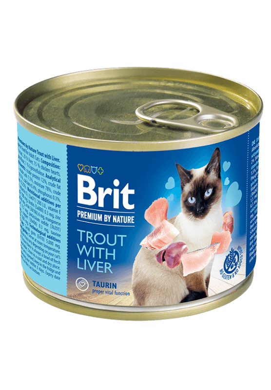 brit premium by nature kons. katėms trout with liver 200g