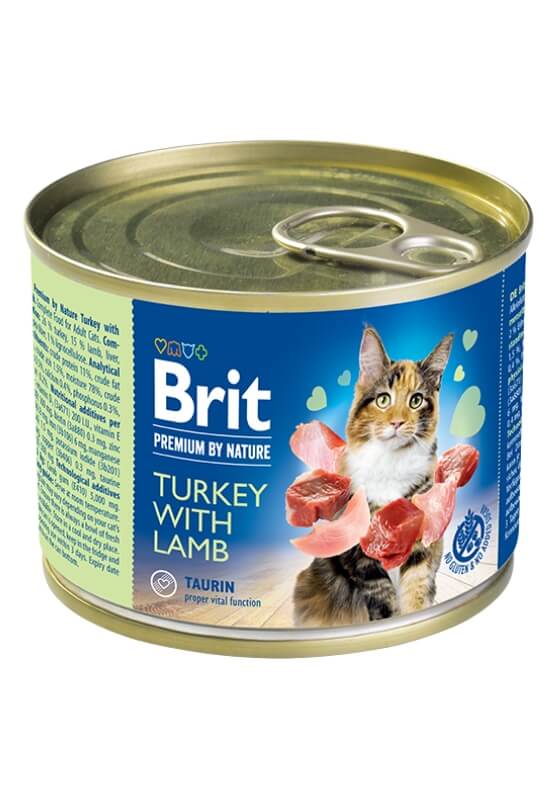 brit premium by nature konservai katėms turkey with lamb 200g