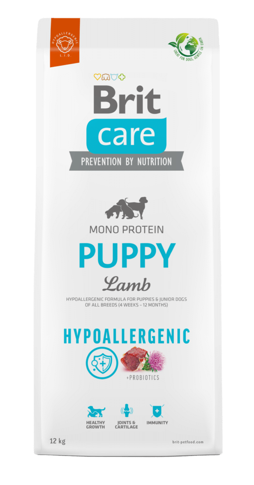 brit care dog hypoallergenic puppy jaunų šunų maistas su ėriena