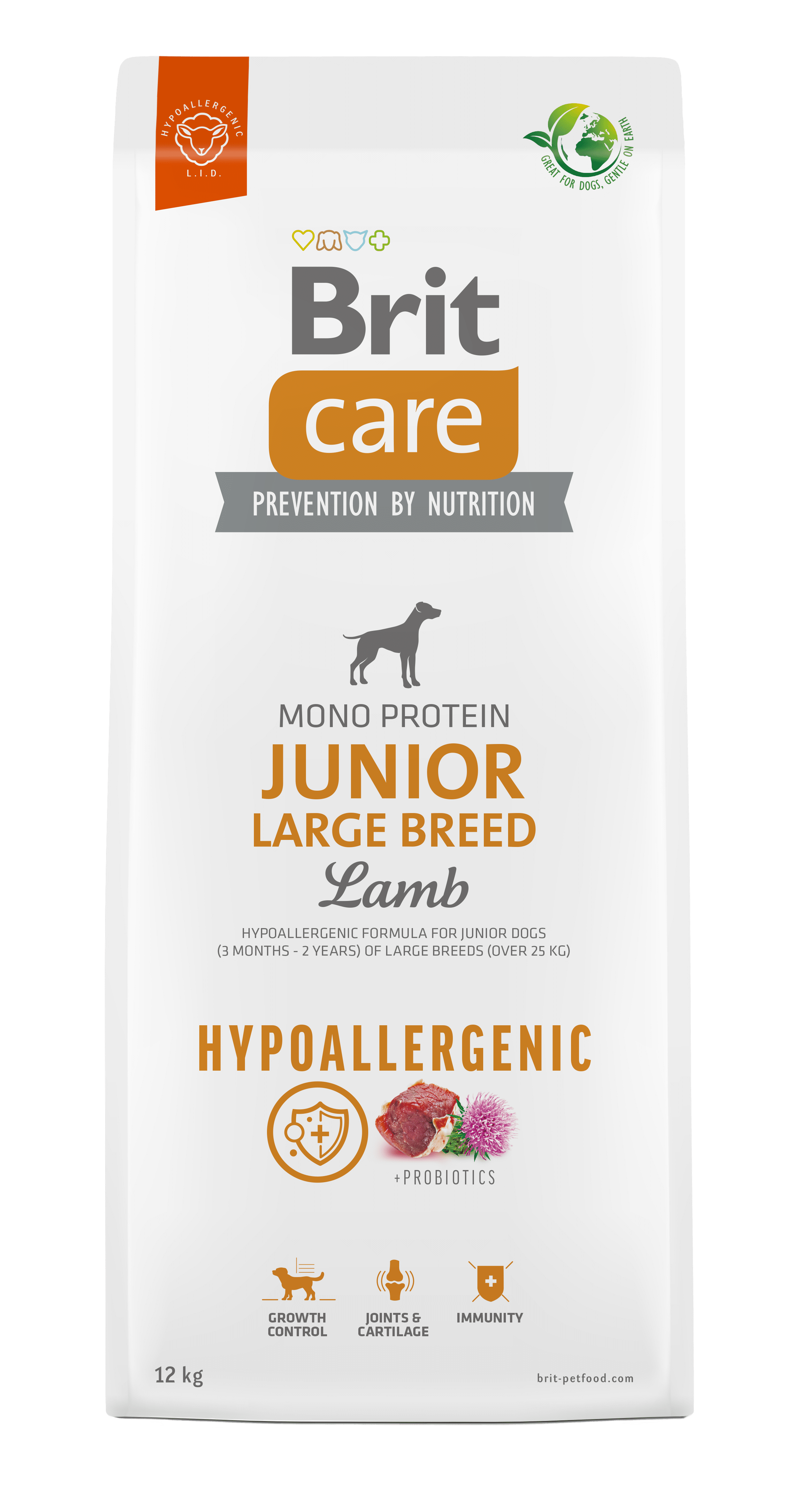 brit care dog hypoallergenic junior large breed jaunų, didelių veislių šunų maistas su ėriena
