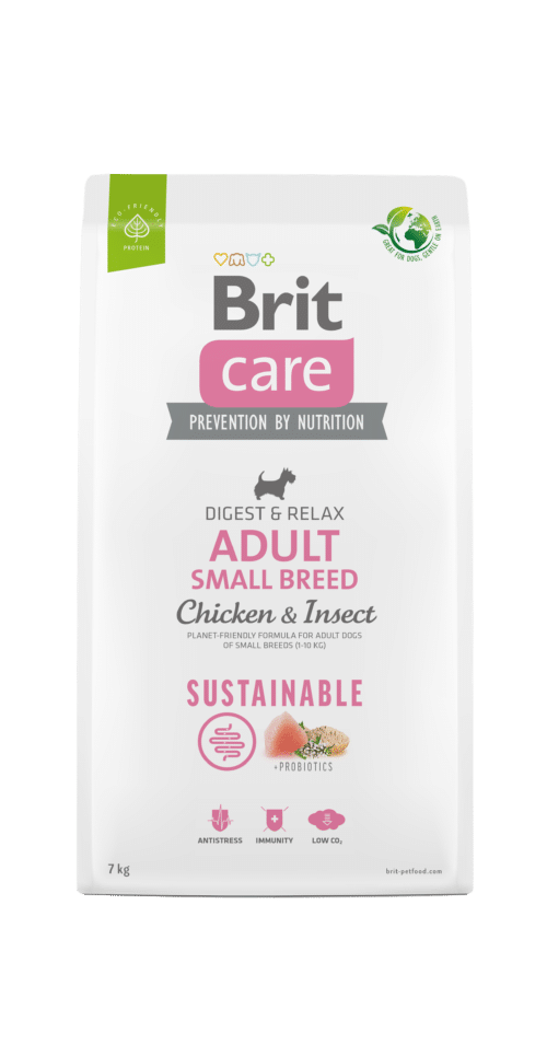 brit care dog sustainable adult small breed šunų maistas su vištiena ir vabzdžiais