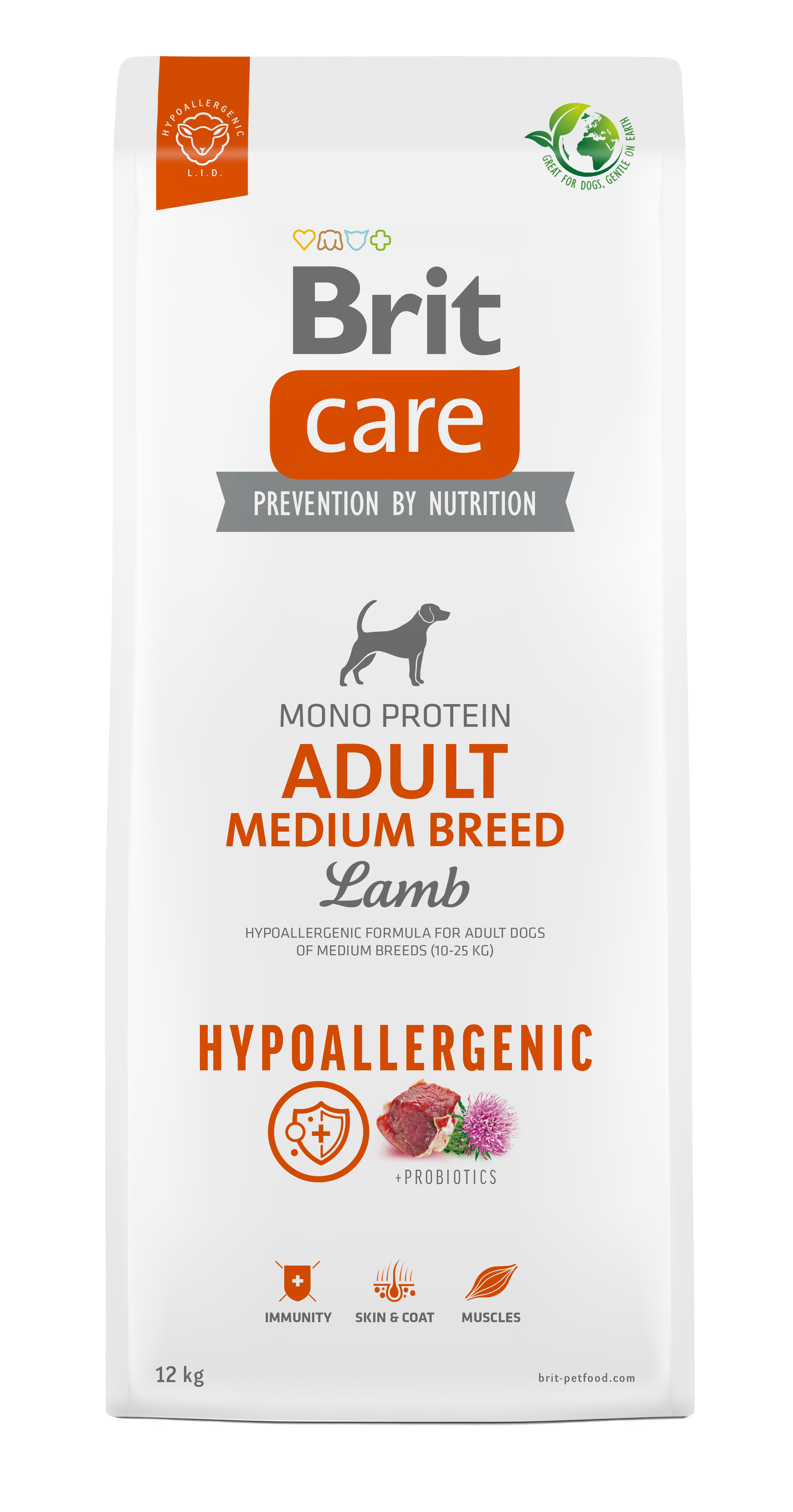brit care dog hypoallergenic adult medium breed šunų maistas su ėriena