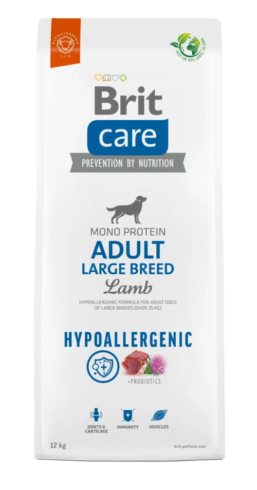 brit care dog hypoallergenic adult large breed šunų maistas su ėriena