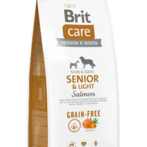 brit care grain-free senior and light salmon sausas maistas šunims