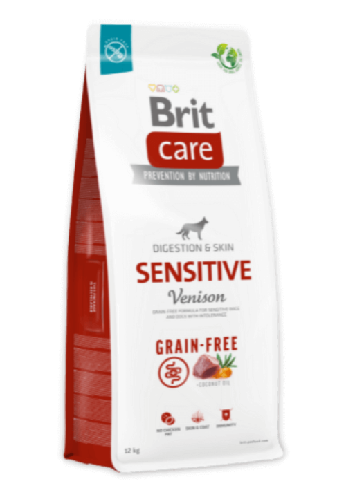 brit care grain-free sensitive venison sausas maistas šunims