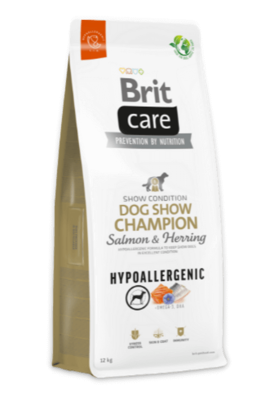 brit care hypoallergenic dog show champion sausas maistas šunims