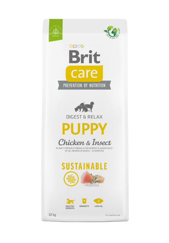 brit care sustainable puppy chicken and insect sausas maistas šuniukams