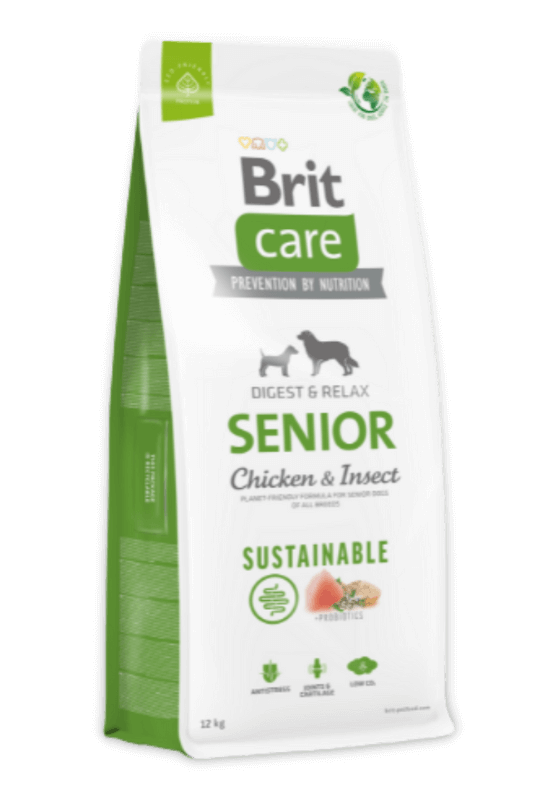 brit care sustainable senior chicken and insect sausas maistas šunims