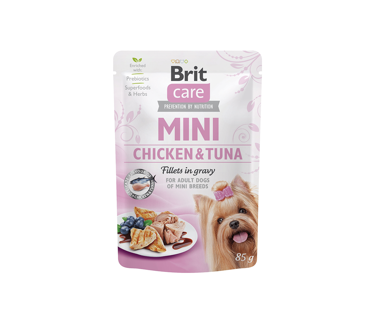brit care mini chicken tuna konservai šunims su vištiena ir tunu 85gr