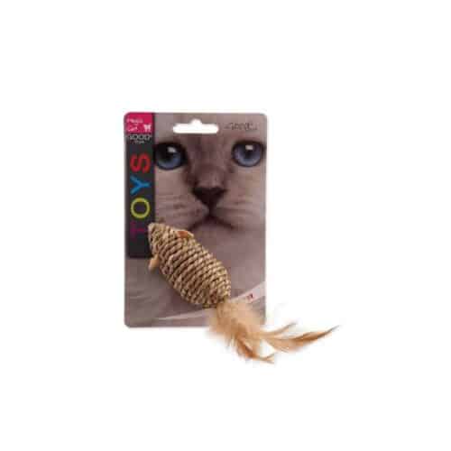 magic cat žaislas katei sizalo virvės pelė su katžole ir plunksnomis 18cm