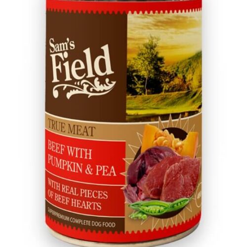 sams field konservai sunims true beef meat with pumpkin and pea 400g