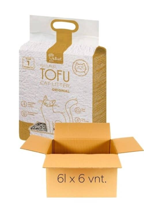 velvet paw original augalinis tofu kraikas katėms, 2mm 6vnt x 4.3kg6l
