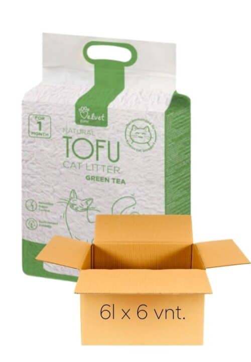 velvet paw augalinis tofu kraikas katėms su žaliosios arbatos ekstraktu 6 x 4.3kg6l