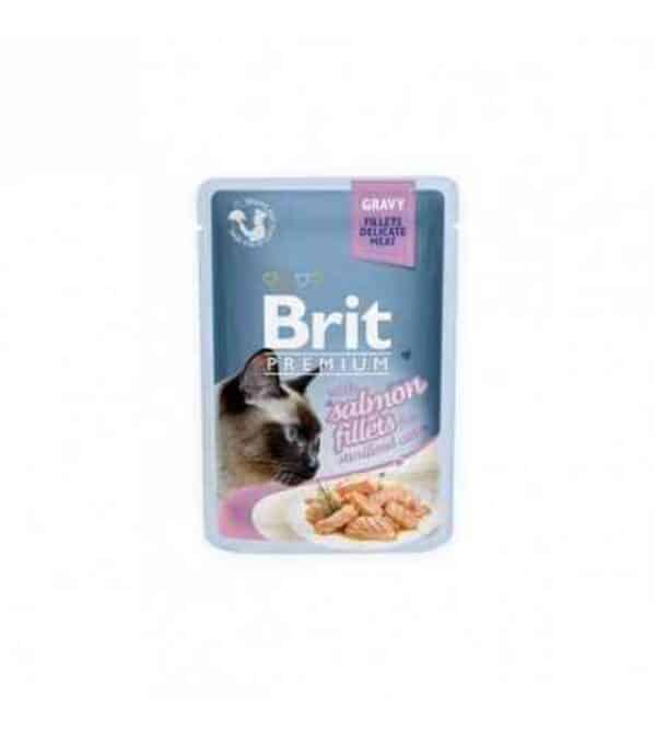 brit premium delicate salmon sterilized in gravy konservai katėms lašišos filė padaže 24vnt.
