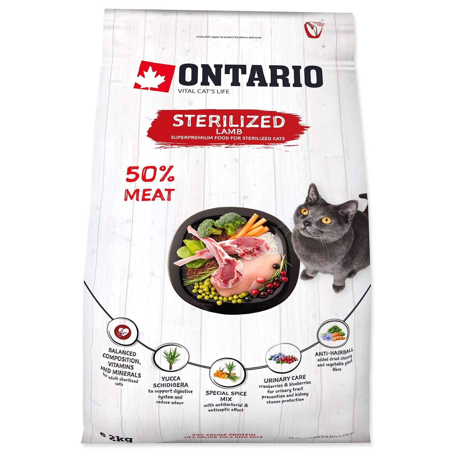 3716 ontario cat sterilised lamb sausas maistas sterilizuotoms katems su eriena 6.5kg