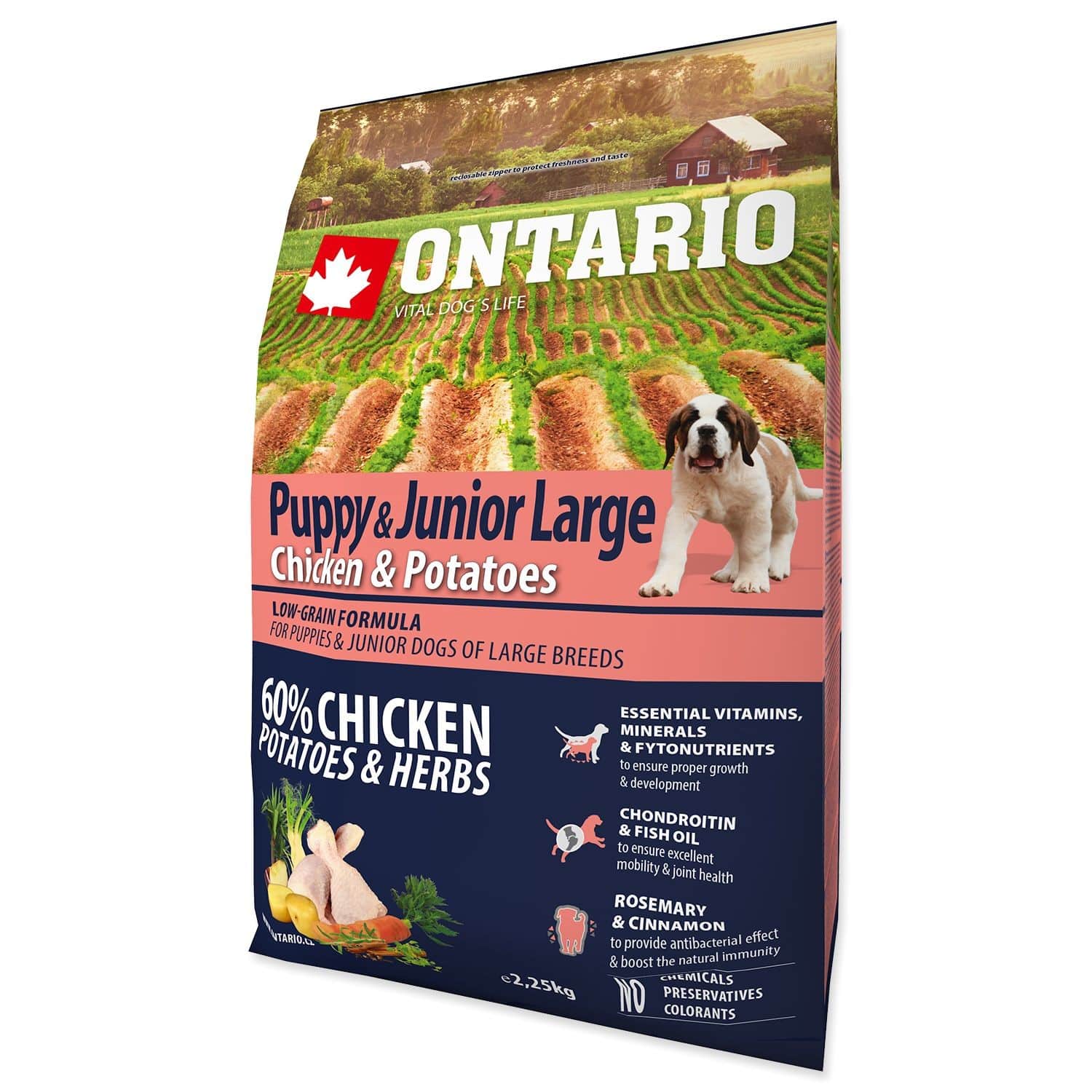 3724 ontario puppy junior large breed chickenpotatoes sausas maistas dideliu veisliu suniukams 2.25kg 12kg