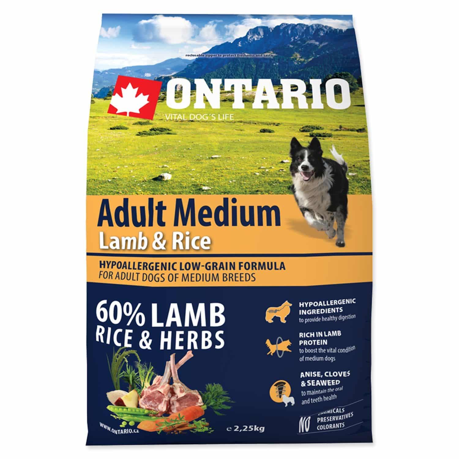 ontario adult medium lamb & rice sausas maistas šunims