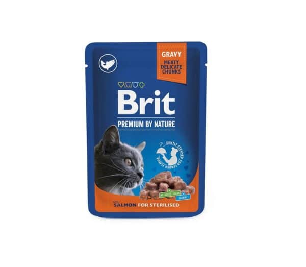 brit premium salmon sterilised konservai katėms su lašiša 100gr