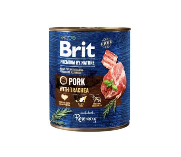 brit premium by nature konservai šunims su kiauliena pork with trachea 800g