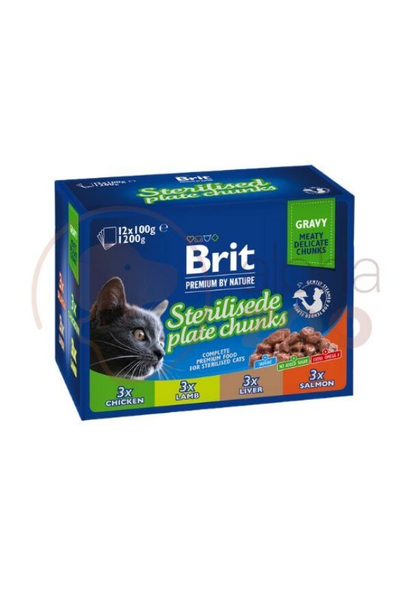 brit premium sterilised plate konservų katėms rinkinys 12 x 100gr