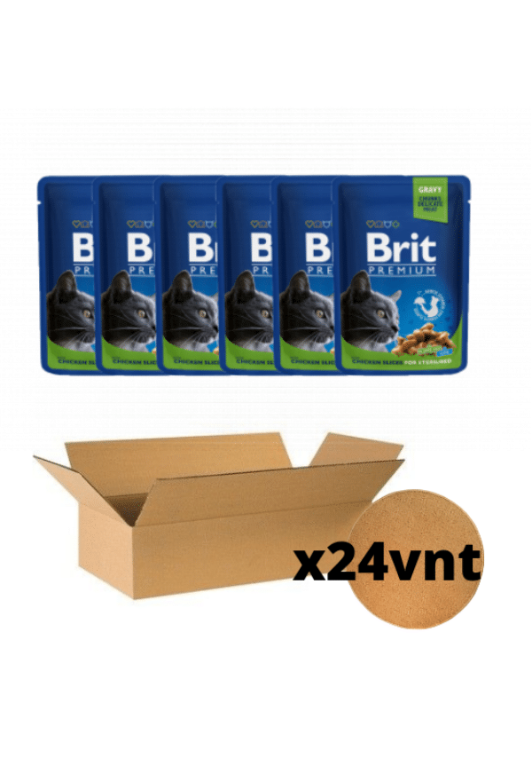 brit premium chicken sterilised konservai katėms su vištiena 100gr x 24vnt