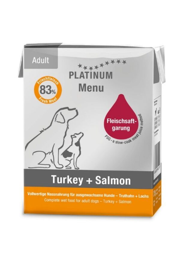 platinum menu turkey+salmon adult šunims šlapias maistas