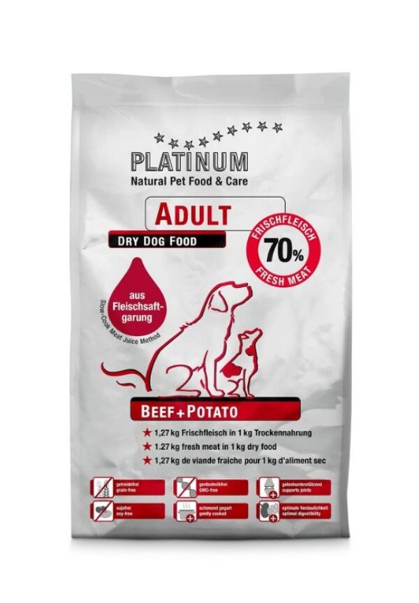 platinum beef potato adult sausas maistas šunims su jautiena ir bulvėmis