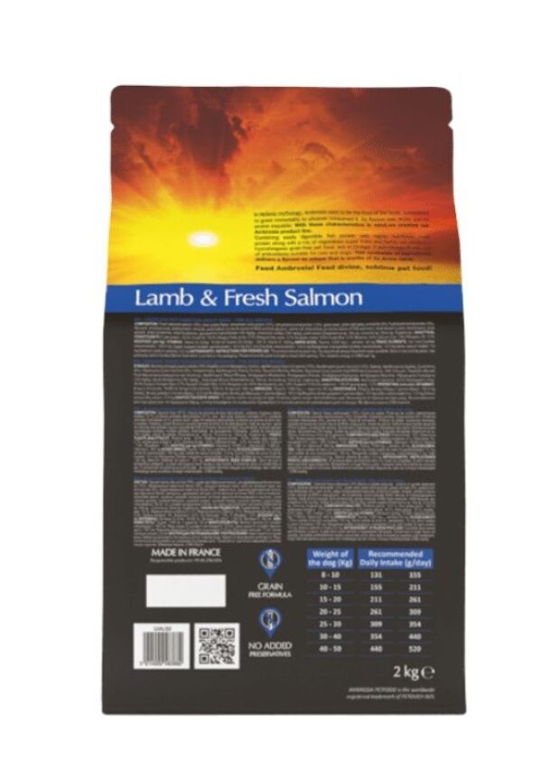 4870 ambrosia grain free lamb fresh salmon adult begrudis erienos ir sviezios lasisos sausas maistas
