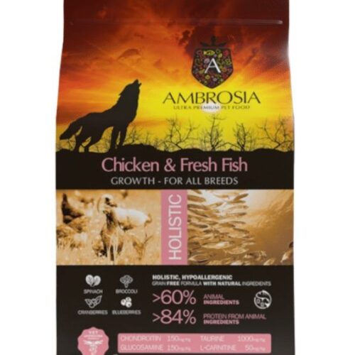4884 ambrosia grain free chicken fresh fish puppy begrudis vistienos ir sviezios zuvies sausas maistas suniukams