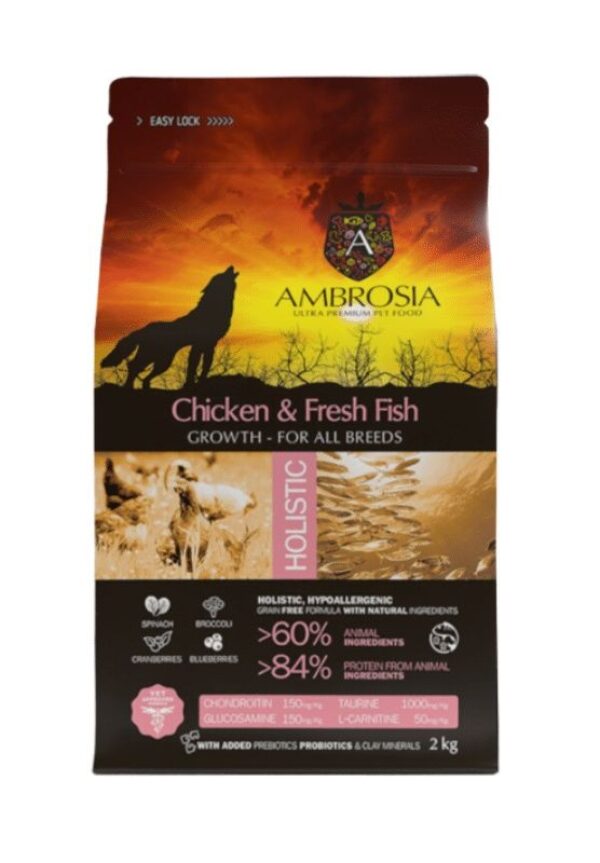4884 ambrosia grain free chicken fresh fish puppy begrudis vistienos ir sviezios zuvies sausas maistas suniukams