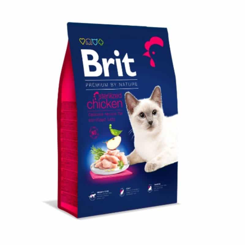 brit premium cat sterilised sausas maistas sterilizuotoms katėms (nauja sudėtis)