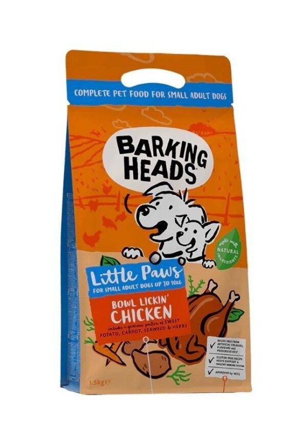Barking Heads LITTLE PAWS - BOWL LICKIN' CHICKEN begrūdis sausas maistas mažų veislių šunims 1.5kg
