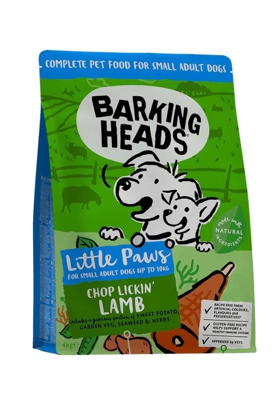 barking heads little paws - chop lickin' lamb sausas maistas su ėriena mažų veislių šunims 1.5kg, 4kg