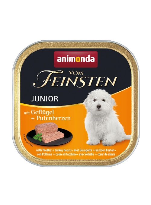 Animonda Vom Feinsten Junior jaunų šunų konservai su paukštiena ir kalakutų širdimis, 150gr