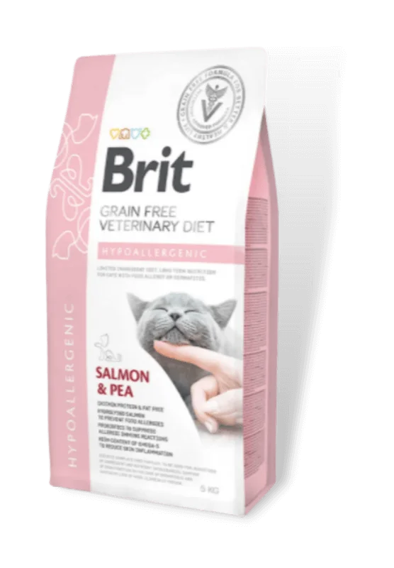 brit gf veterinary diets cat hypoallergenic sausas maistas katėms