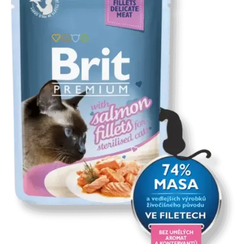 brit premium delicate fillets in gravy with salmon konservai katėms su lašiša
