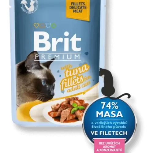 brit premium delicate fillets in gravy with tuna konservai katėms su tunu