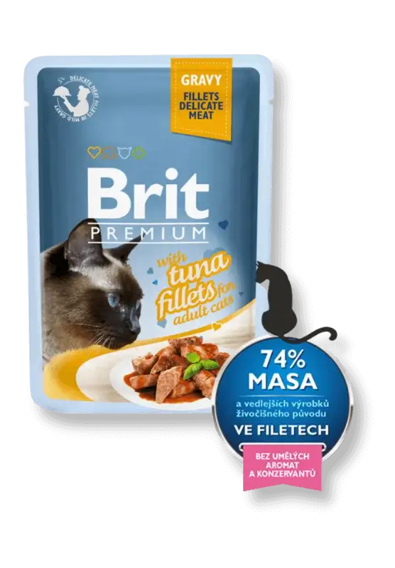 brit premium delicate fillets in gravy with tuna konservai katėms su tunu