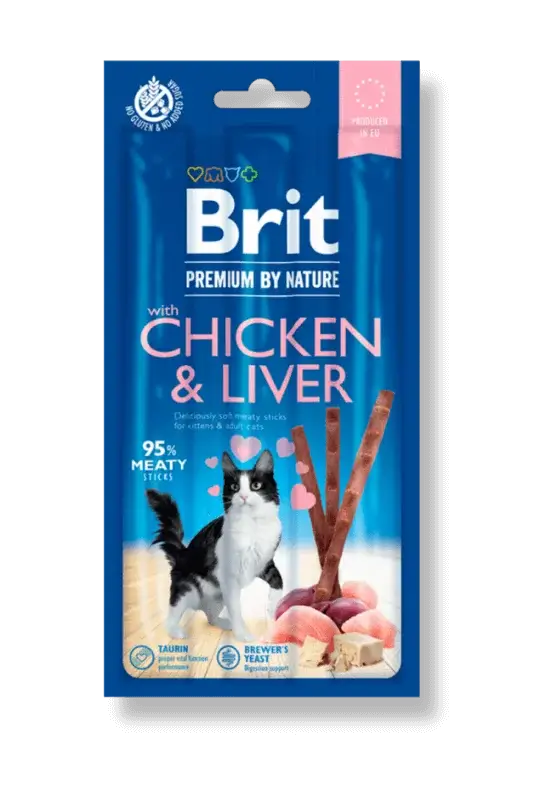 brit premium cat sticks with chicken & liver skanėstai katėms 10gr