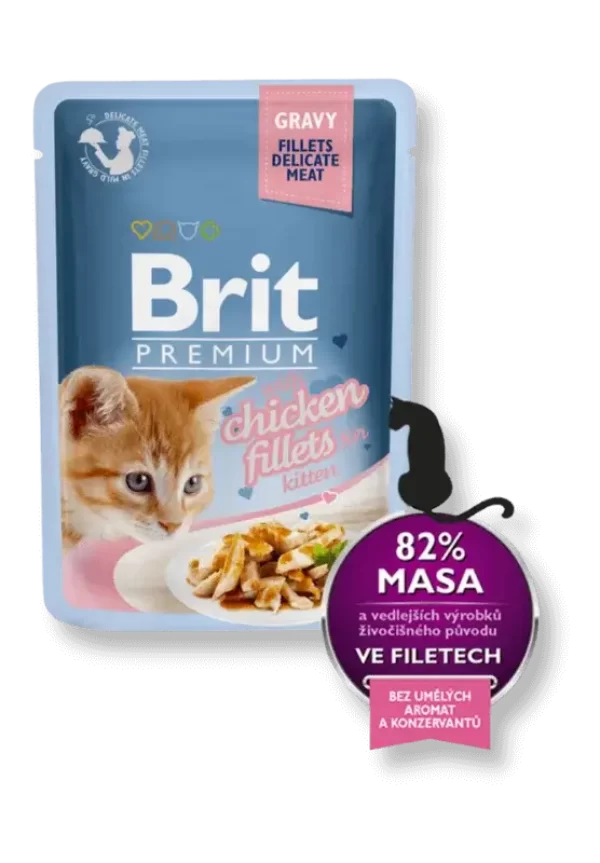 Brit Premium Delicate Fillets in Gravy with Chicken for Kitten konservai kačiukams