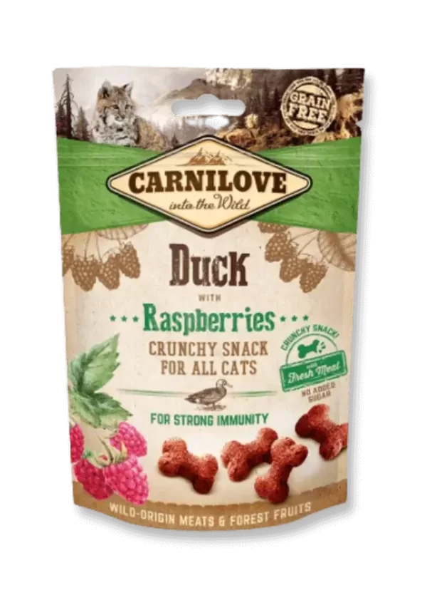 Carnilove skanėstai katėms Crunchy Duck with Raspberries 50gr