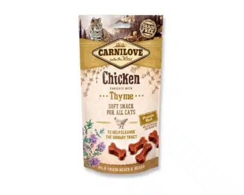 carnilove skanėstai katėms semi-moist chicken enriched with thymes 50gr
