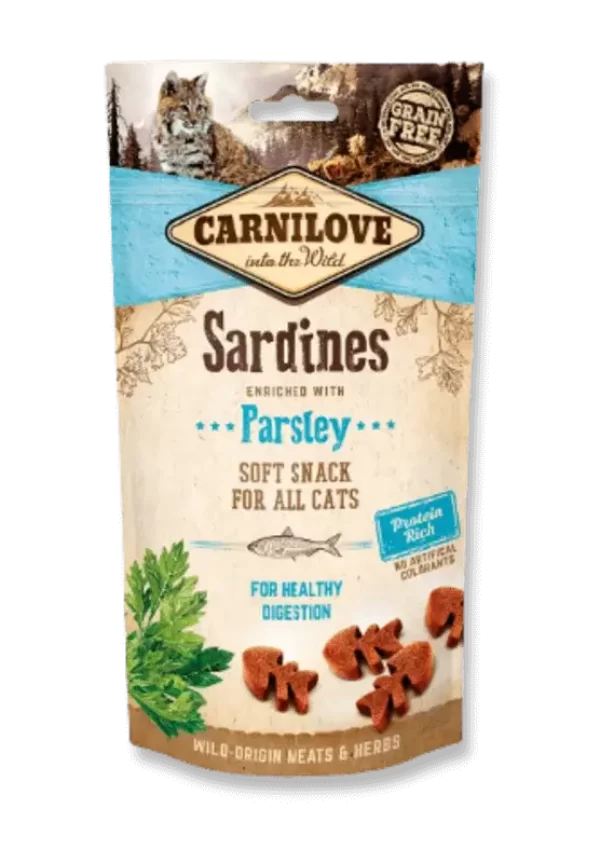 Carnilove skanėstai katėms Semi-Moist Sardine enriched with Parsley 50gr