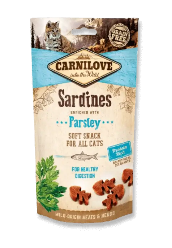 carnilove skanėstai katėms semi-moist sardine enriched with parsley 50gr