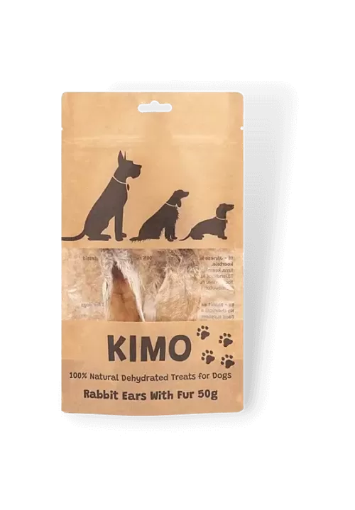kimo džiovintas skanėstas triušių ausys su kailiu 50g skanėstas šunims