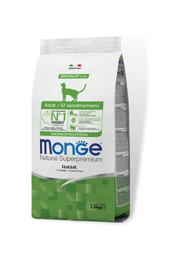MONGE Monoprotein Rabbit sausas maistas katėms su triušiena