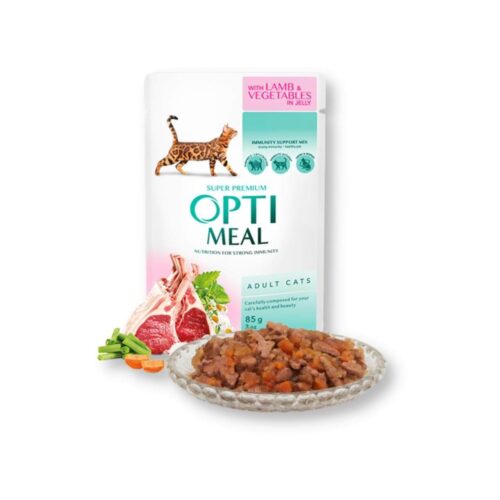 optimeal with lamb and vegetables in jelly su eriena ir darzovemis zele 85 gr. konservai katems