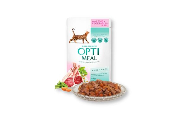optimeal with lamb and vegetables in jelly su eriena ir darzovemis zele 85 gr. konservai katems
